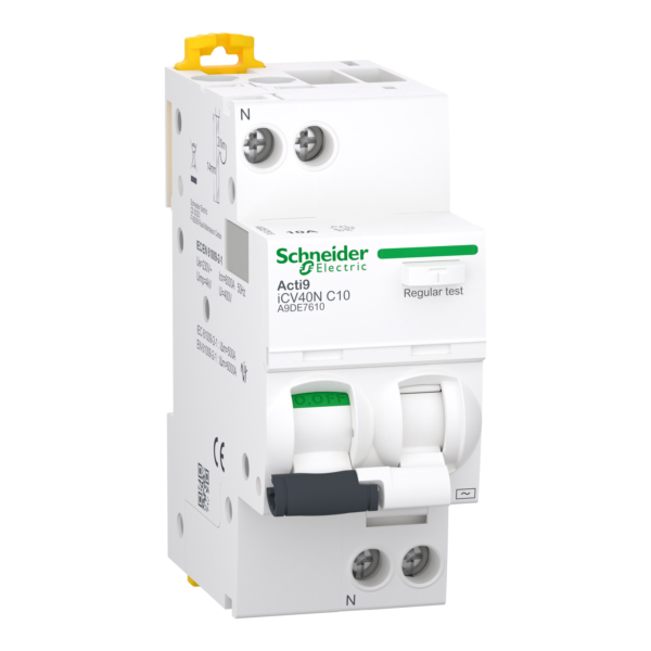 Residual current breaker with overcurrent protection (RCBO), Acti9 iCV40, 1P+N, 10 A, C Curve, 6000 A, 300 mA, AC type